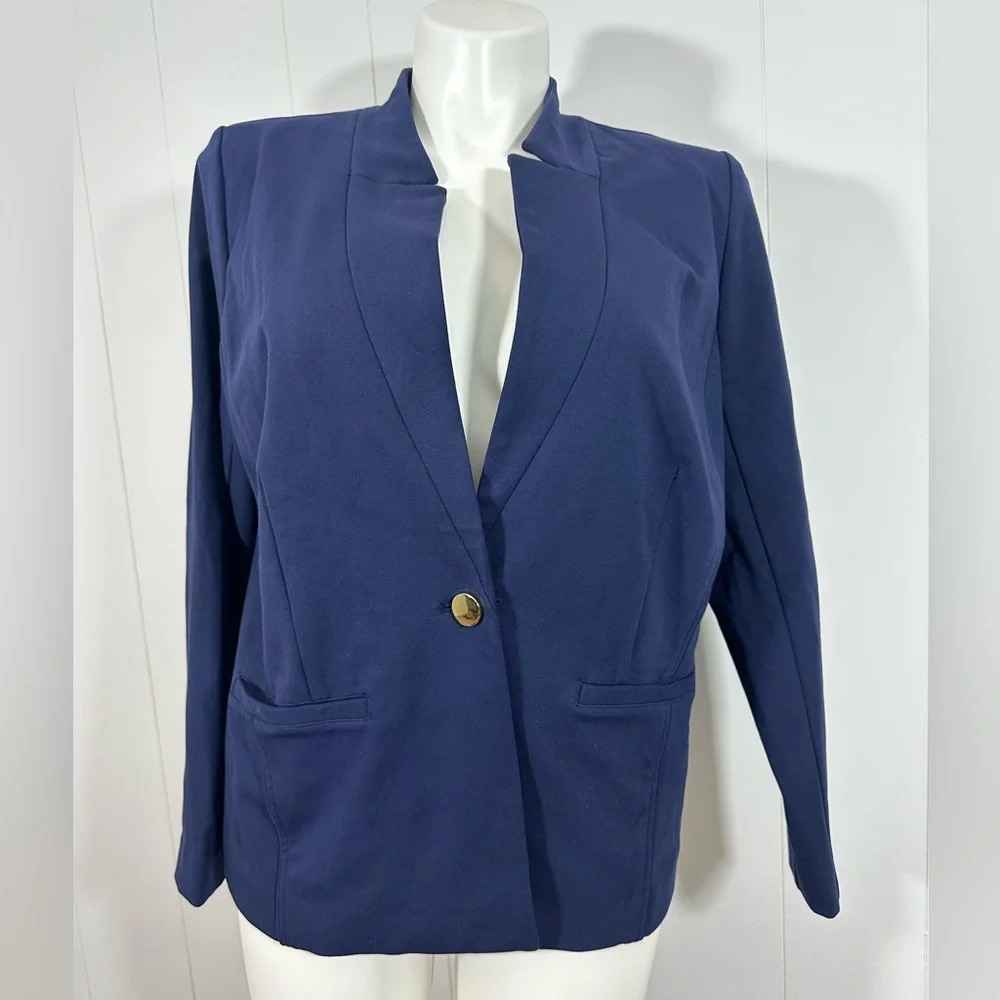 Eloquii Blazer Womens Sz 18 Navy Blue Single Breasted One Button Closure Jacket